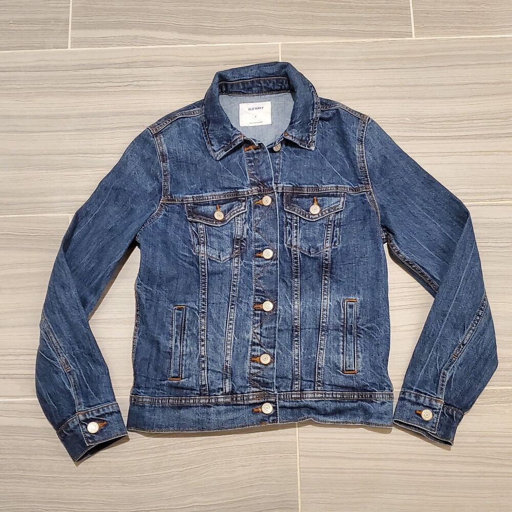 Old Navy Jean Jacket Womens Small Retro 90s Medium Wash Denim Button Front